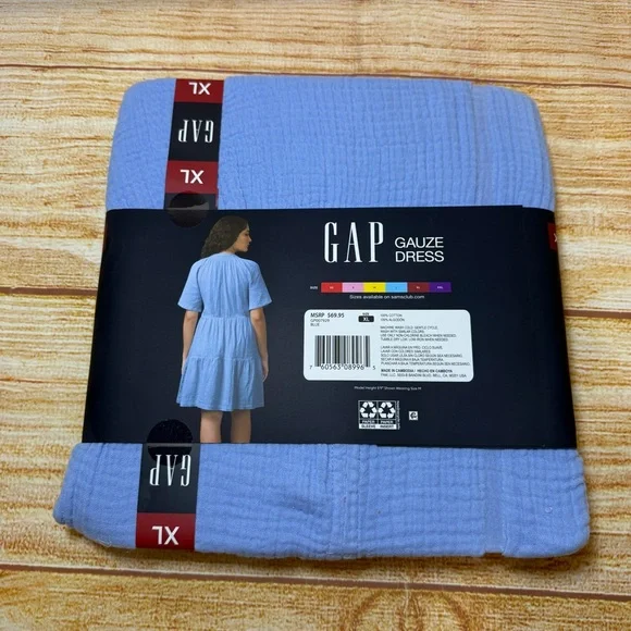 Gap Women's Relaxed Fit Soft Cotton Gauze Tiered Dress Blue Size XS - Picture 5 of 9